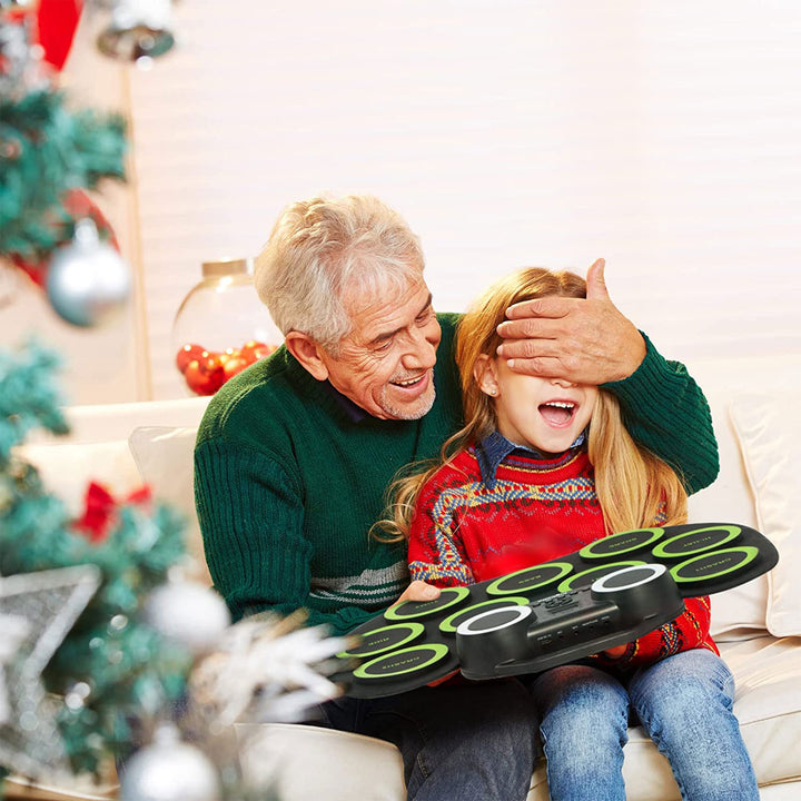 9 Pad Roll Up Electronic Drum Set w/ Foot Pedals, Speaker, and Lights (Open Box)