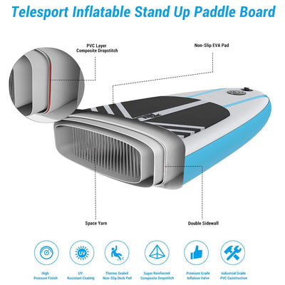 TELESPORT Paddle Boards Inflatable Paddleboard w/Accessories, White & Blue(Used) - VMInnovations