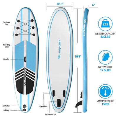 TELESPORT Paddle Boards Inflatable Paddleboard w/Accessories, White & Blue(Used) - VMInnovations