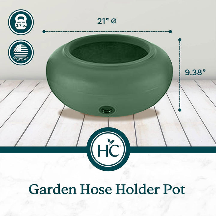 The HC Companies 21 Inch Garden Hose Holder Pot for 75 to 100 Ft Hoses, Green