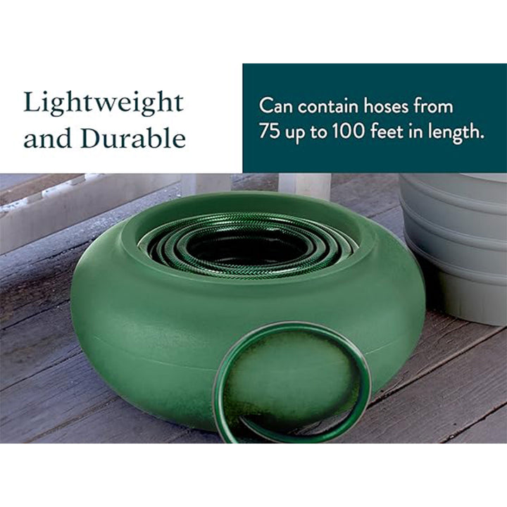 The HC Companies 21 Inch Garden Hose Holder Pot for 75 to 100 Ft Hoses, Green