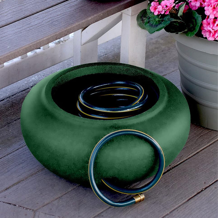 The HC Companies 21 Inch Garden Hose Holder Pot for 75 to 100 Ft Hoses, Green