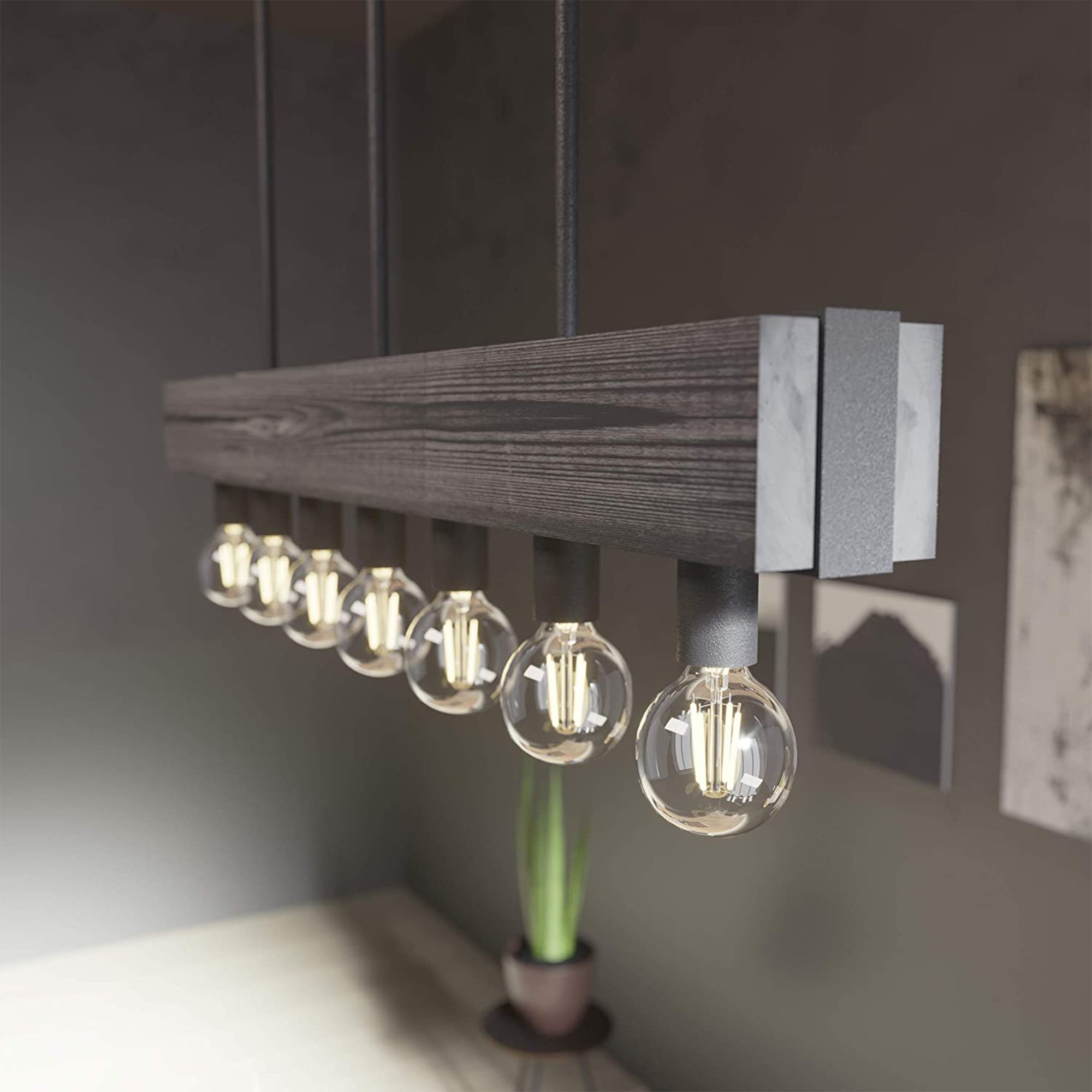 Hunter Fan Company Donelson 7 Light Linear Wood Chandelier Fixture, Natural Iron - VMInnovations