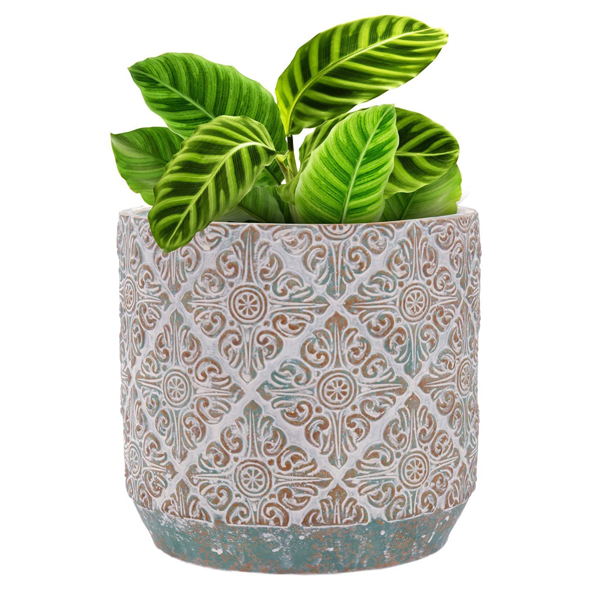 Inspirella 7.1 Inch Ceramic Round Colorful Plant Pots w/ Drainage Holes (2 Pack)