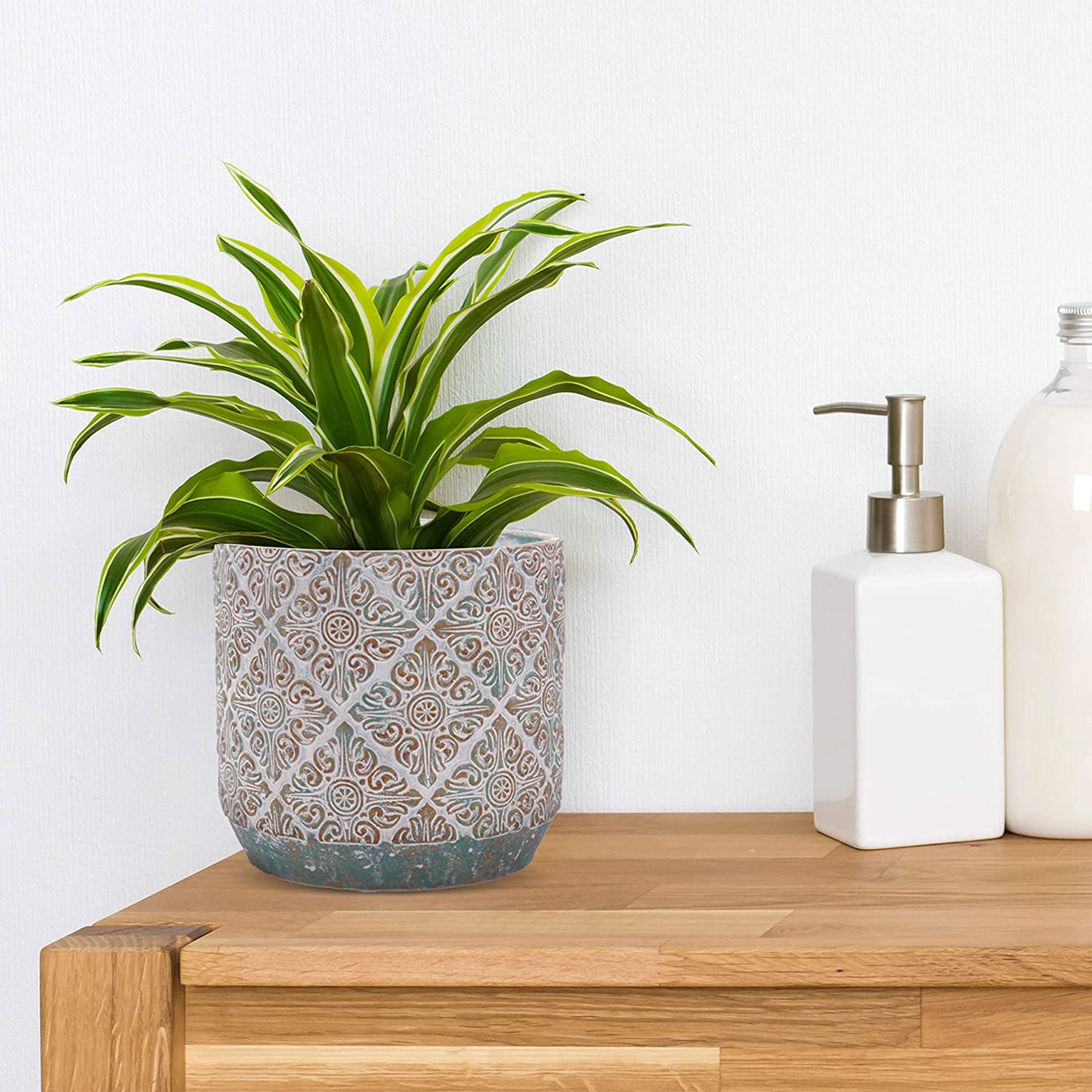 Inspirella 7.1 Inch Ceramic Round Colorful Plant Pots w/ Drainage Holes (2 Pack)