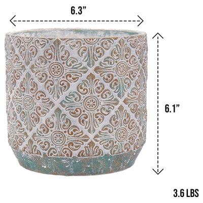 Inspirella 6.3 Inch Timeless Ceramic Round Colorful Plant Pot with Drainage