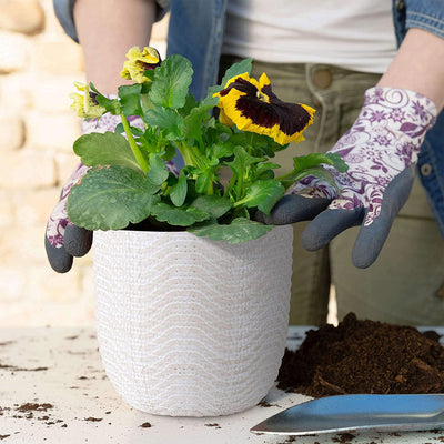 Inspirella 6.5 Inch Ceramic Plant Pots with Drainage Holes, Ocean Waves (2 Pack)