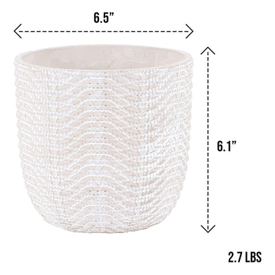 Inspirella 6.5 Inch Ceramic Plant Pots with Drainage Holes, Ocean Waves (2 Pack)