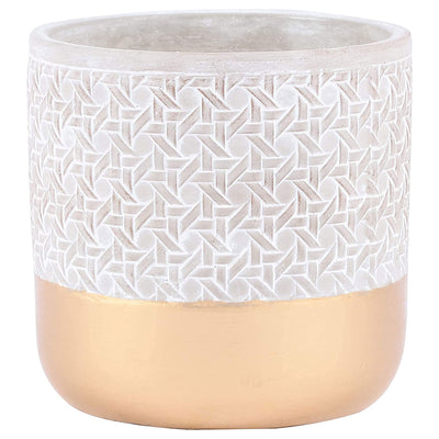 Inspirella 5.3 In Ceramic Round Geometric Plant Pots w/ Drainage Holes (2 Pack)