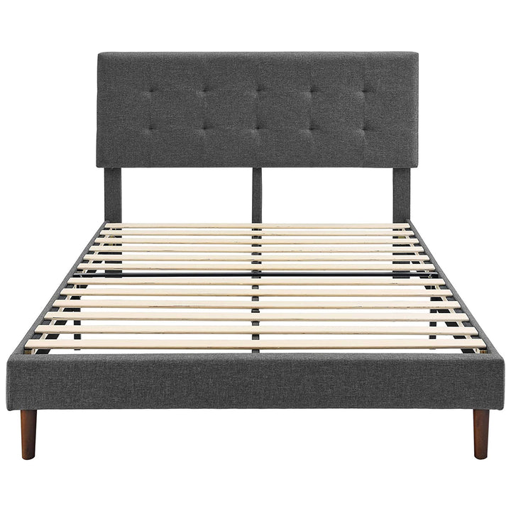 BIKAHOM Upholstered Platform Bed with Square Stitch Headboard, King, Dark Grey