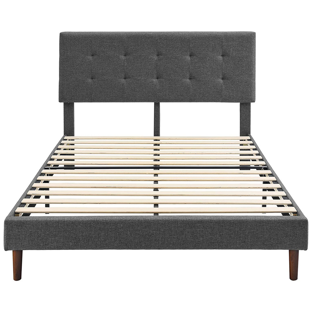 BIKAHOM Upholstered Platform Bed with Square Stitch Headboard, Queen, Dark Grey