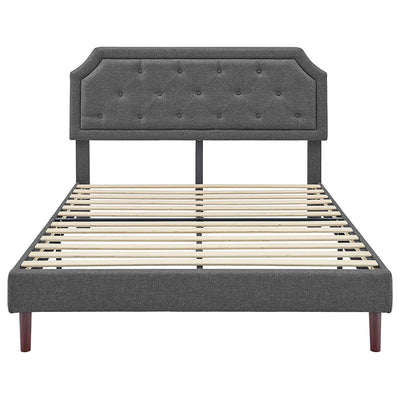 Upholstered Platform Bed with Button Tufted Headboard, Queen, Dark Grey (Used)