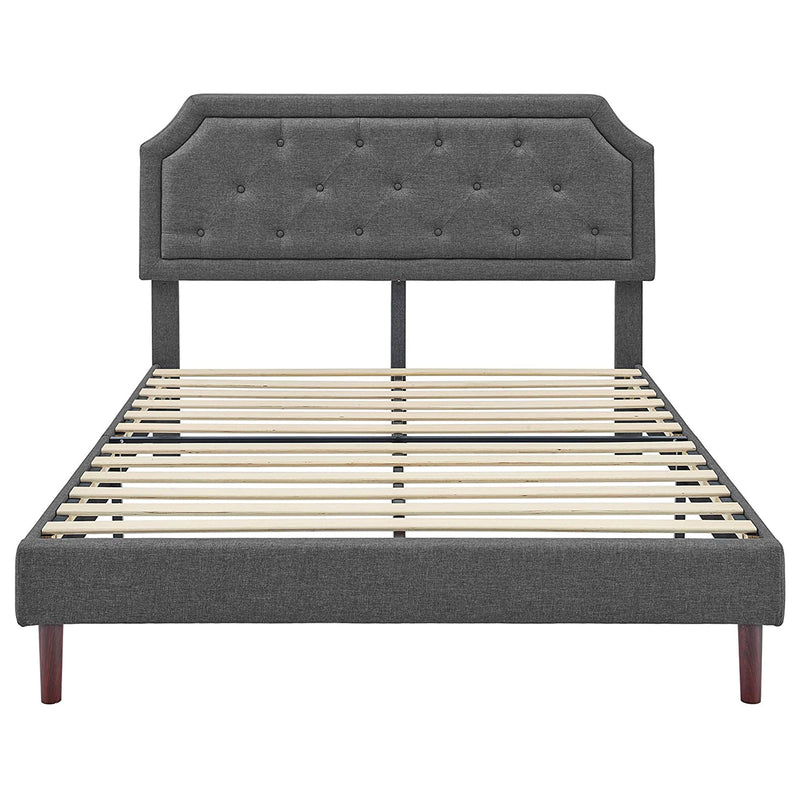 Upholstered Platform Bed with Button Tufted Headboard, Queen, Dark Grey (Used)