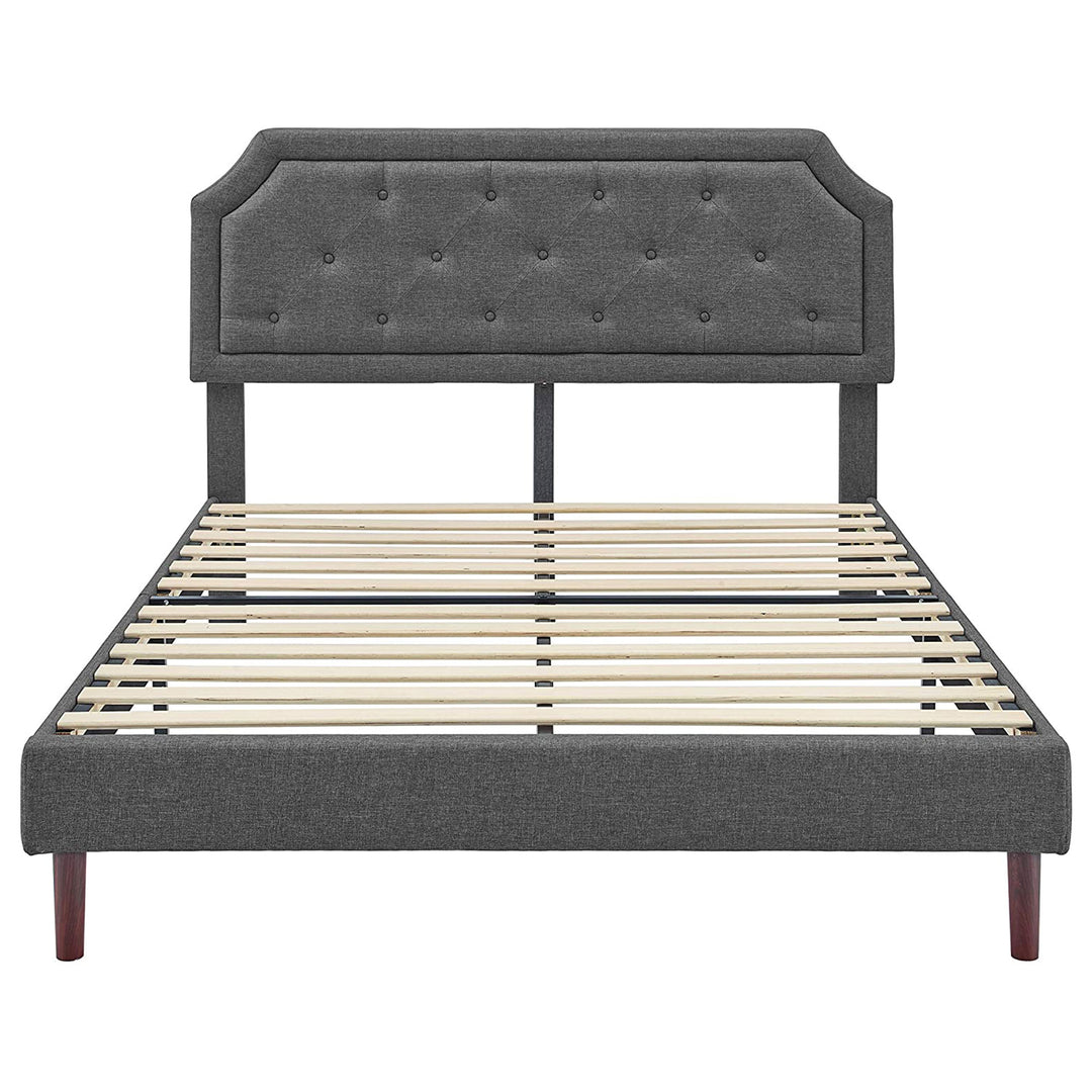 BIKAHOM Upholstered Platform Bed with Button Tufted Headboard, Queen, Dark Grey