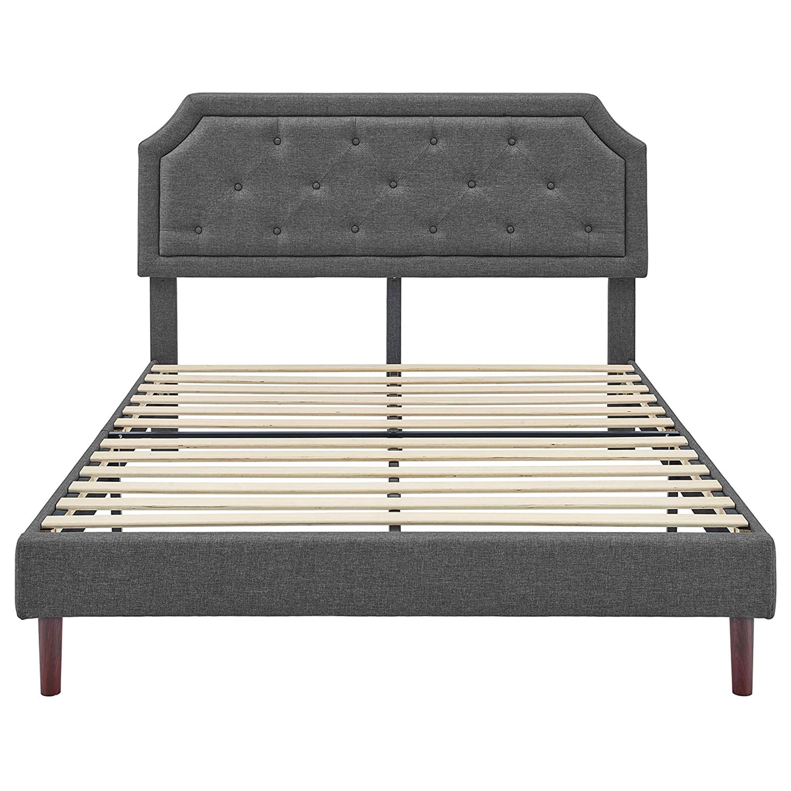 Upholstered Platform Bed with Button Tufted Headboard, Queen, Dark Grey (Used) - VMInnovations