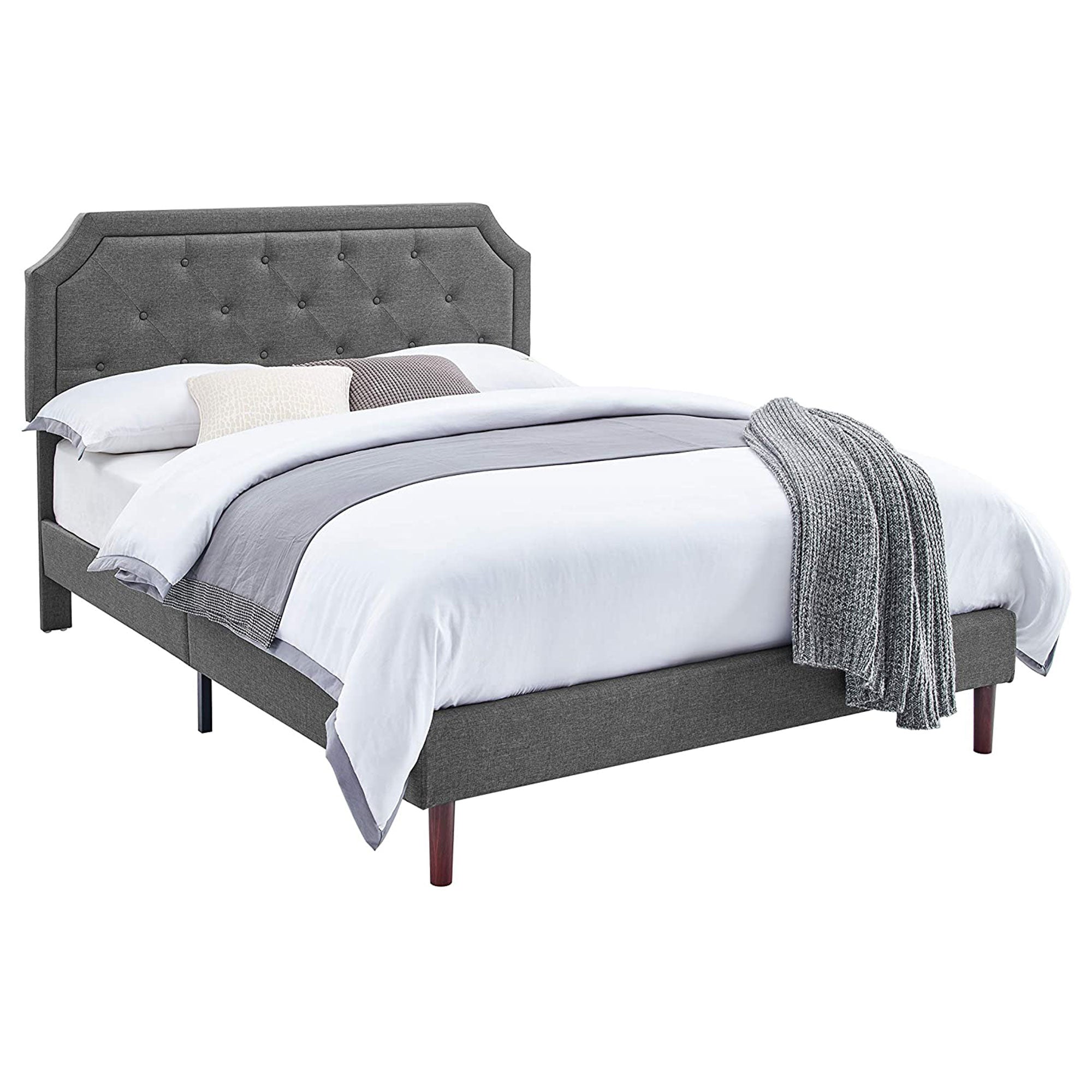 Upholstered Platform Bed with Button Tufted Headboard, King, Grey (Open Box) - VMInnovations
