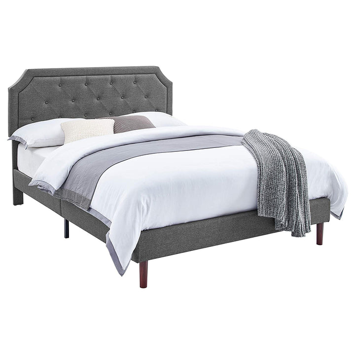 BIKAHOM Upholstered Platform Bed with Button Tufted Headboard, Queen, Dark Grey