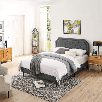 Upholstered Platform Bed with Button Tufted Headboard, King, Grey (Open Box) - VMInnovations