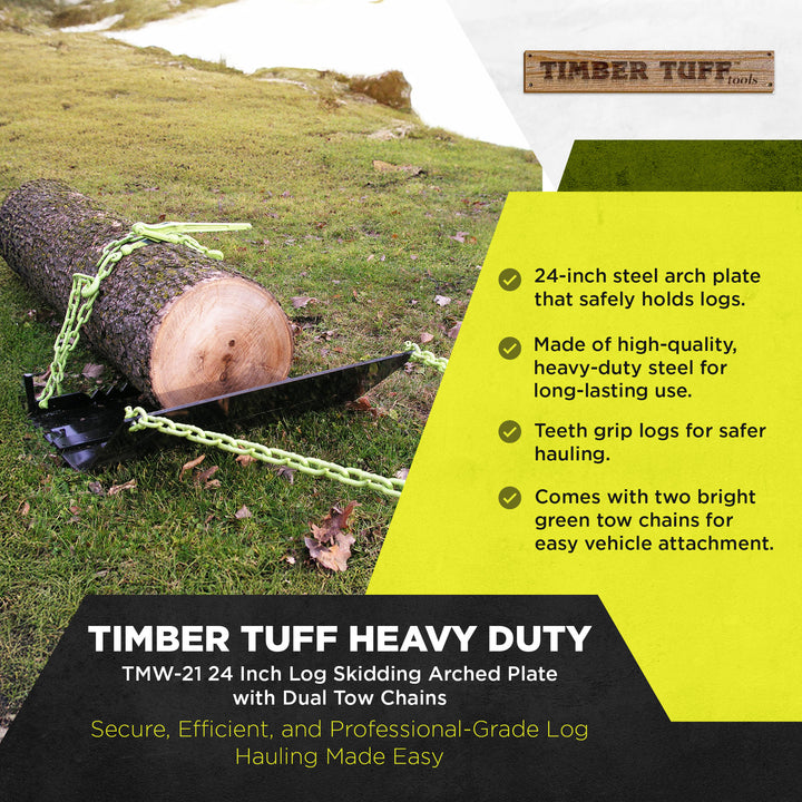 Timber Tuff TMW-21 24 Inch Log Skidding Arched Plate with Dual Tow Chains, Black