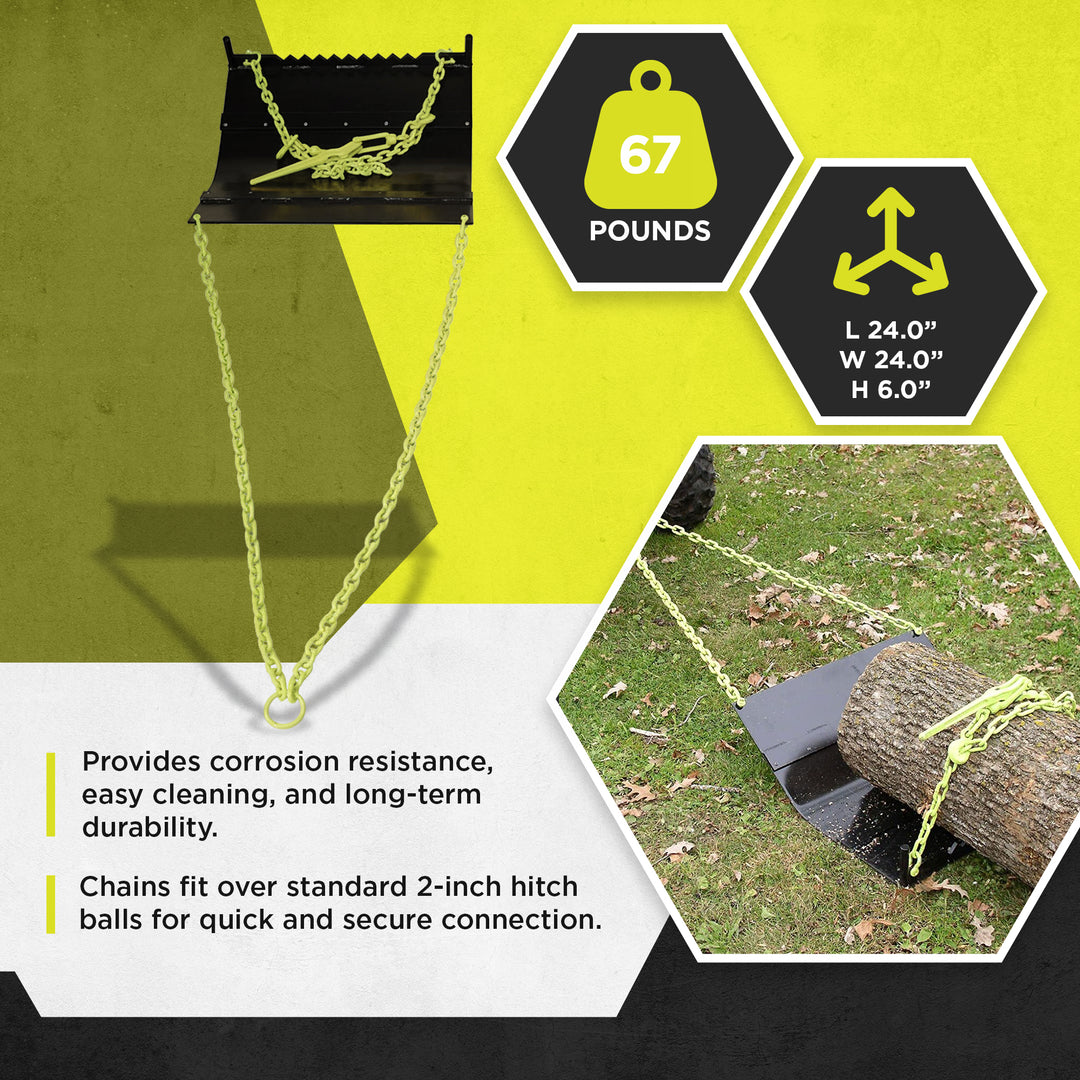 Timber Tuff TMW-21 24 Inch Log Skidding Arched Plate with Dual Tow Chains, Black