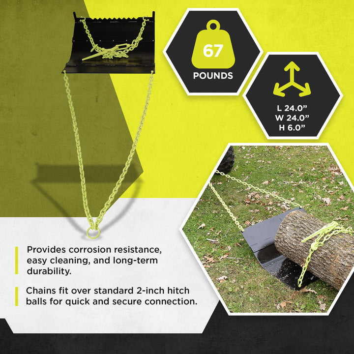 Timber Tuff TMW-21 24 Inch Log Skidding Arched Plate with Dual Tow Chains, Black