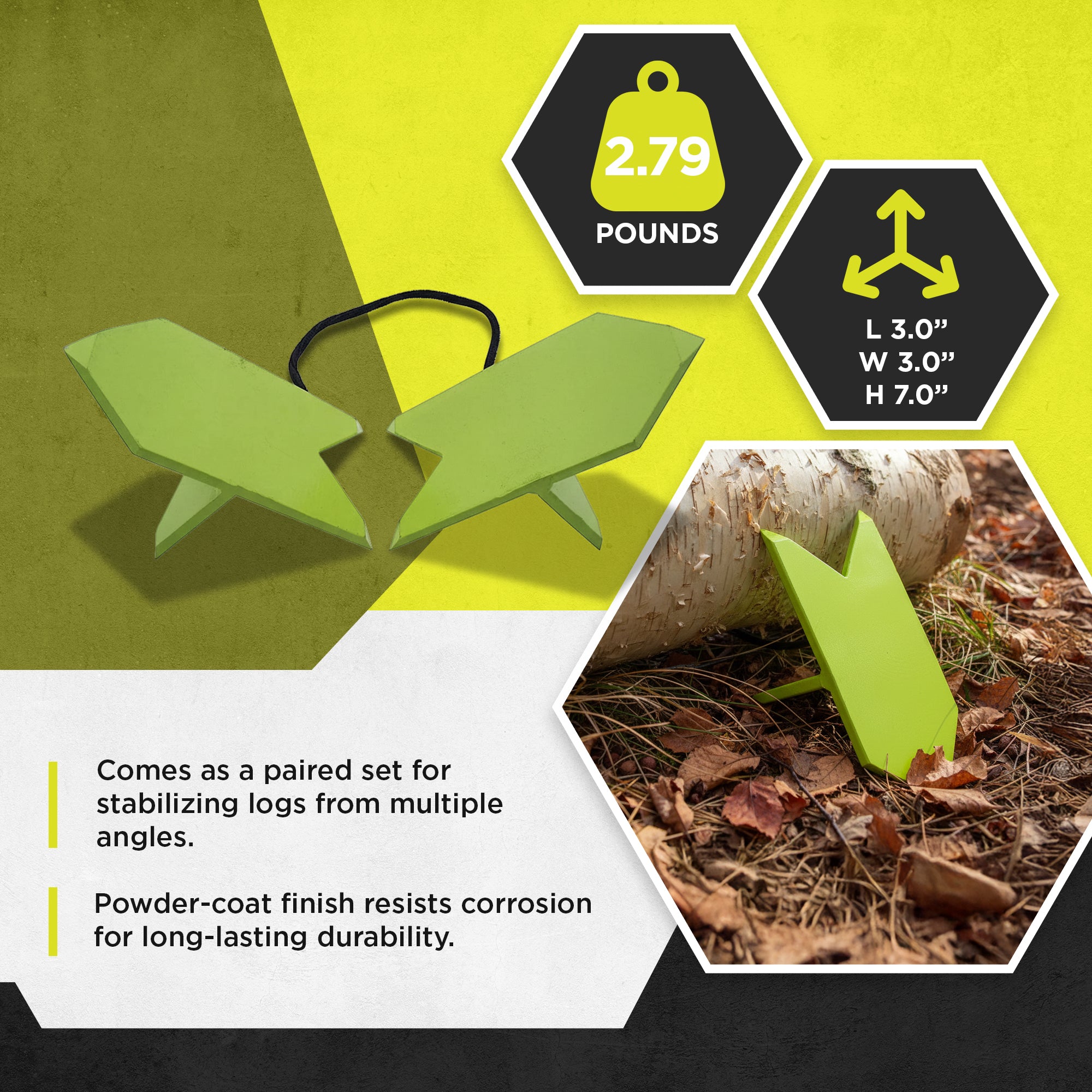 Timber Tuff TMW-61 Secure Hold Compact Log Dog Pair with Attached Rope, Green - VMInnovations