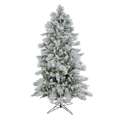 HGTV Home Collection Pre-Lit Artificial Slim Flocked Bavarian Pine Tree with PowerConnect LED Lights, Hinged Branches, Plug In, 7.5ft