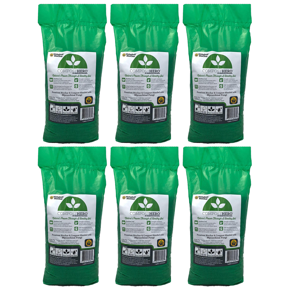 Wakefield HERO Blend Biochar Organic Garden Compost w/ Mycorrhizal Fungi, 6 Gal