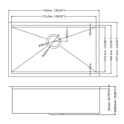 Alwen 30 by 18 Inch Undermount Brushed Stainless Steel Single Bowl Kitchen Sink