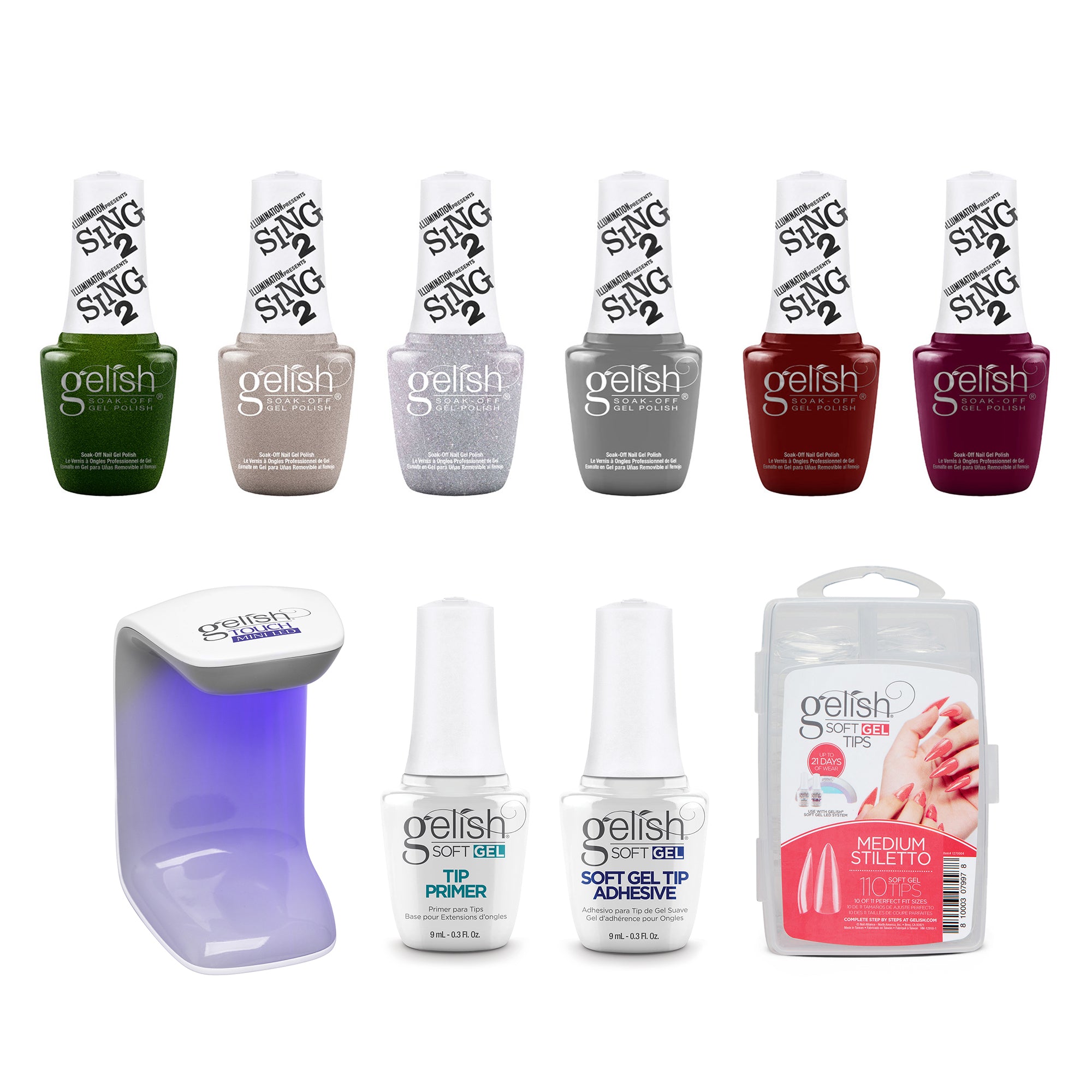 Gelish Mini Holiday Winter Sing 2 Manicure w/ 110 Stiletto Tips Kit & LED Light - VMInnovations