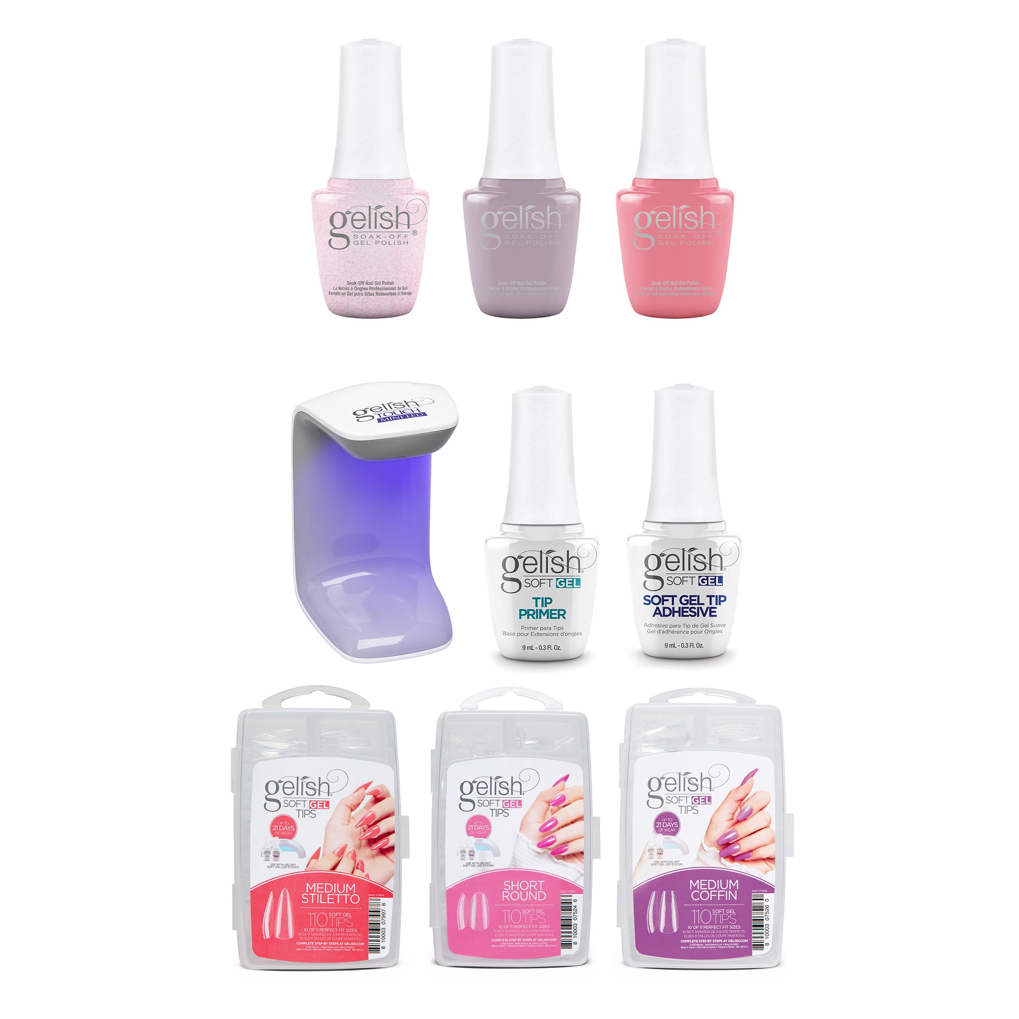 Gelish Mini Spring Full Bloom 2 Polish Set, 3 Pack w/330 Count 3 Type Nail Kit - VMInnovations