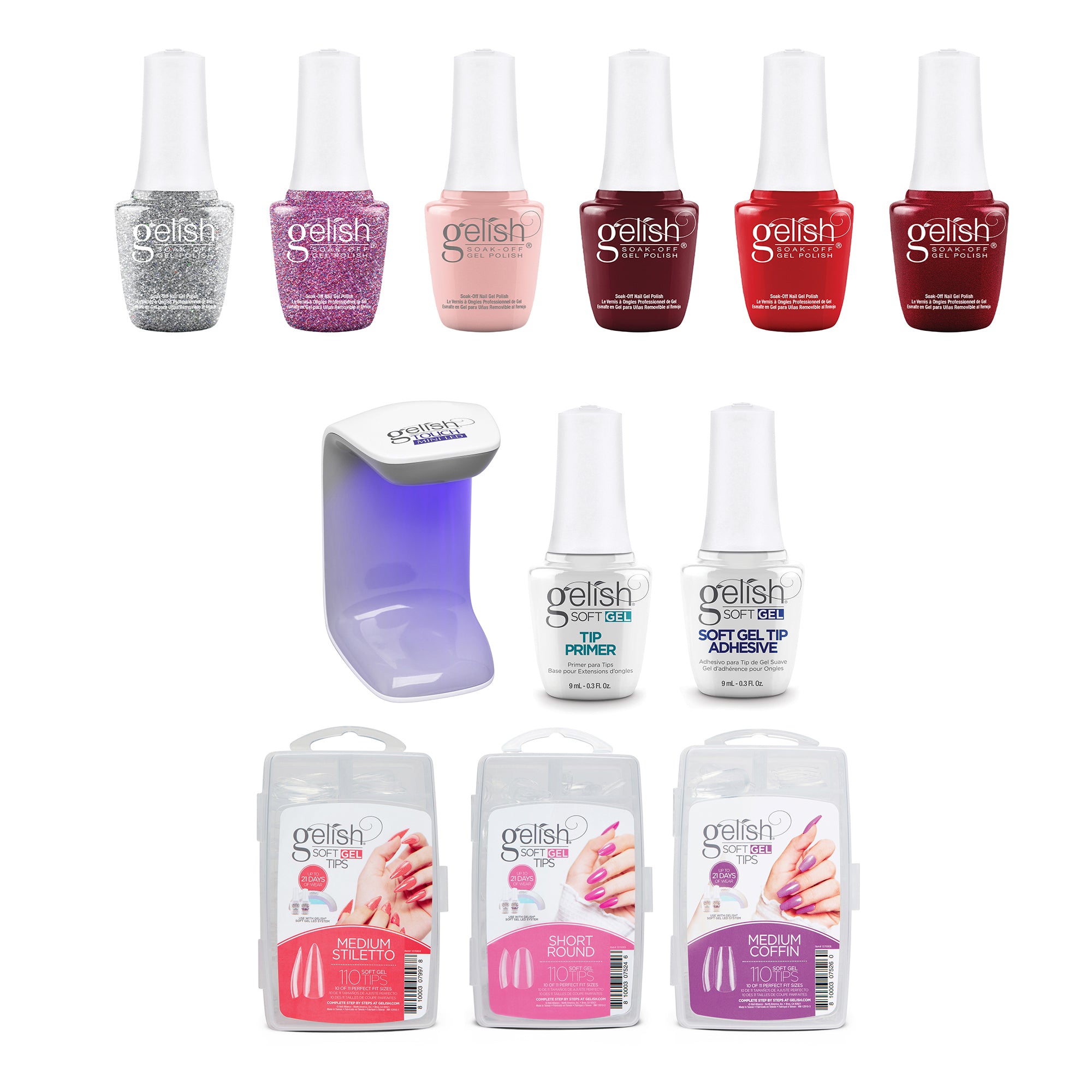 Gelish Winter Marilyn 9mL Polish Set, 6 Colors with 330 Count 3 Type Nail Kit