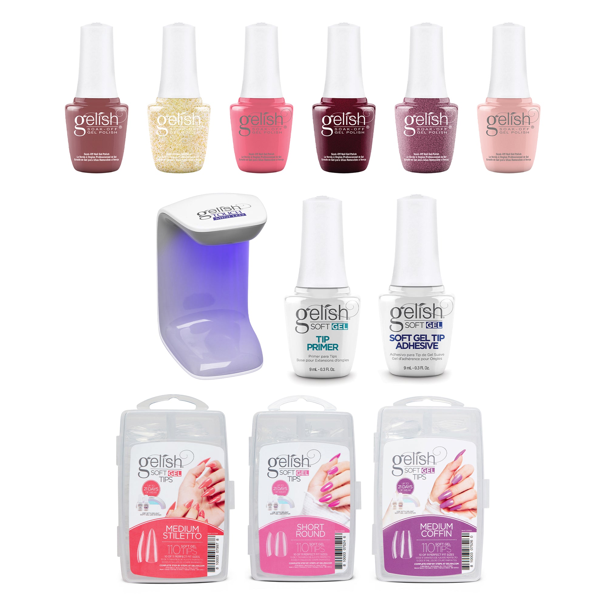 Gelish Passion 9 mL Nail Polish Set, 6 Color Pack with 330 Count 3 Type Nail Kit