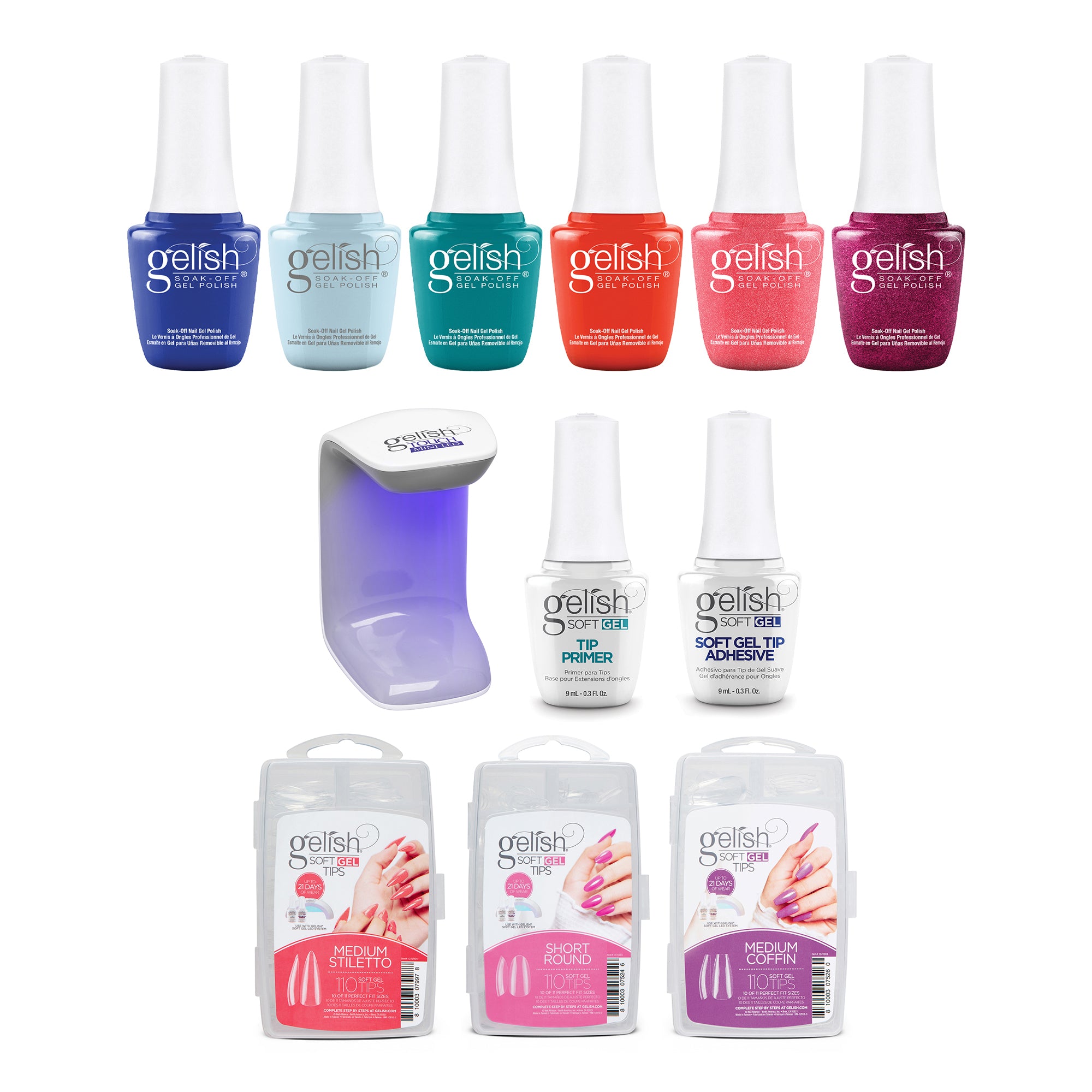 Gelish Makin' A Splash 9mL Polish Kit, 6 Colors with 330 Count 3 Type Nail Kit