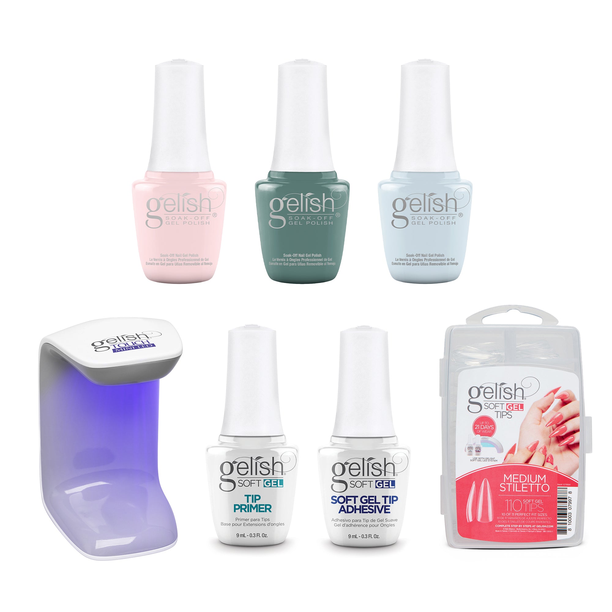 Gelish Spring Full Bloom Gel Nail Polish with 110 Stiletto Tips Kit & LED Light - VMInnovations