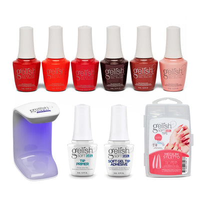 Gelish Mini Core Reds of the Year Manicure w/ 110 Stiletto Tips Kit & LED Light - VMInnovations
