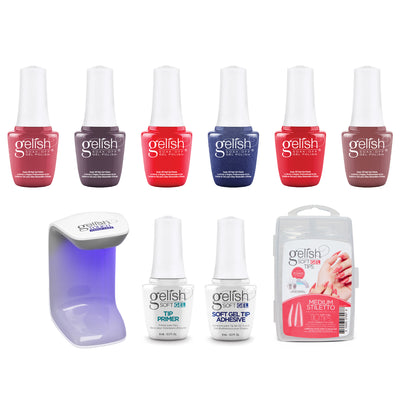 Gelish Midnight Caller Gel Nail Polish Set w/ 110 Stiletto Tips Kit & LED Light - VMInnovations