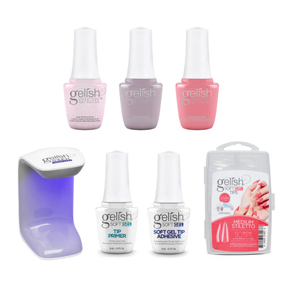Gelish Spring Full Bloom Gel Nail Polish with 110 Stiletto Tips Kit & LED Light - VMInnovations