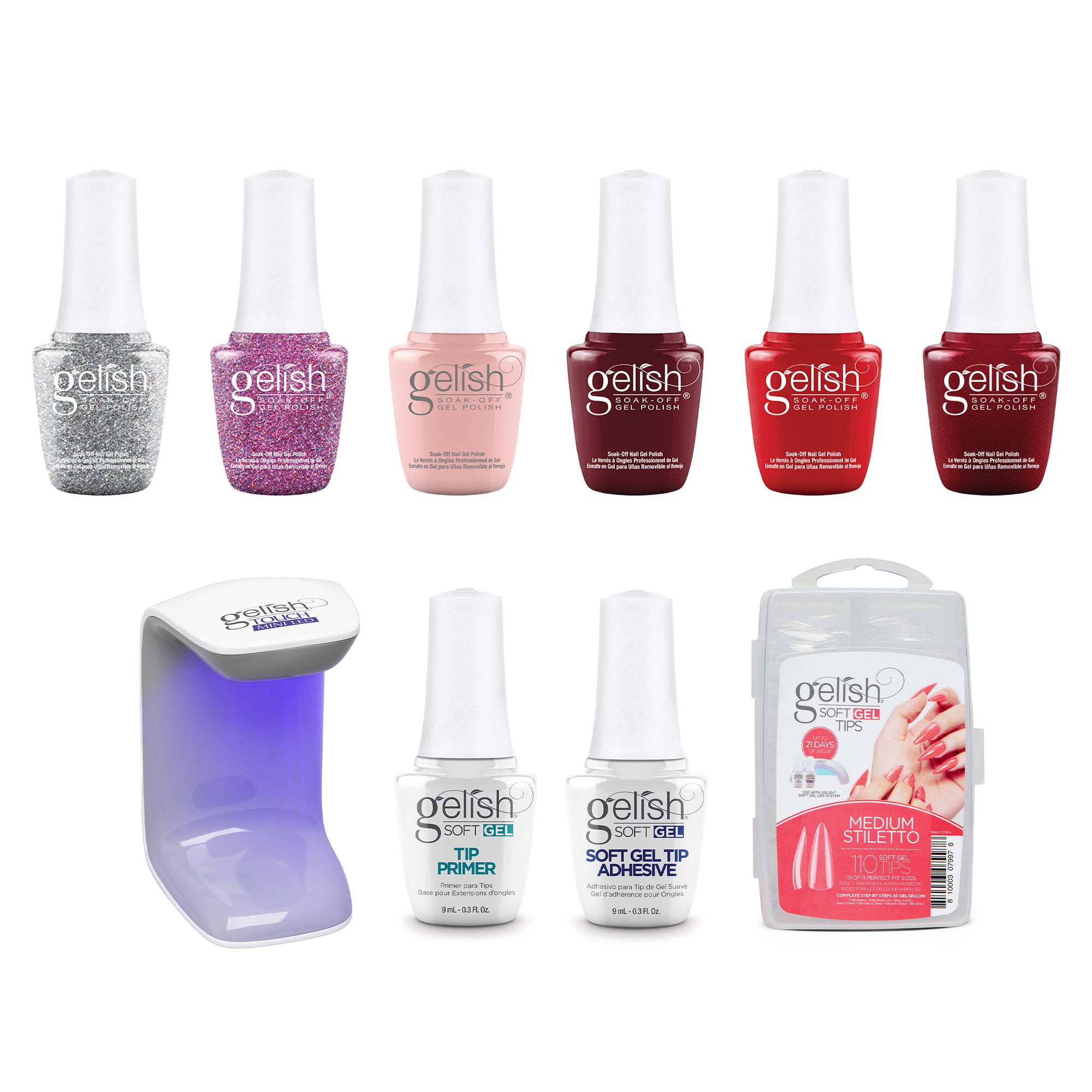 Gelish Mini Winter Marilyn Gel Nail Polish w/ 110 Stiletto Tips Kit & LED Light - VMInnovations