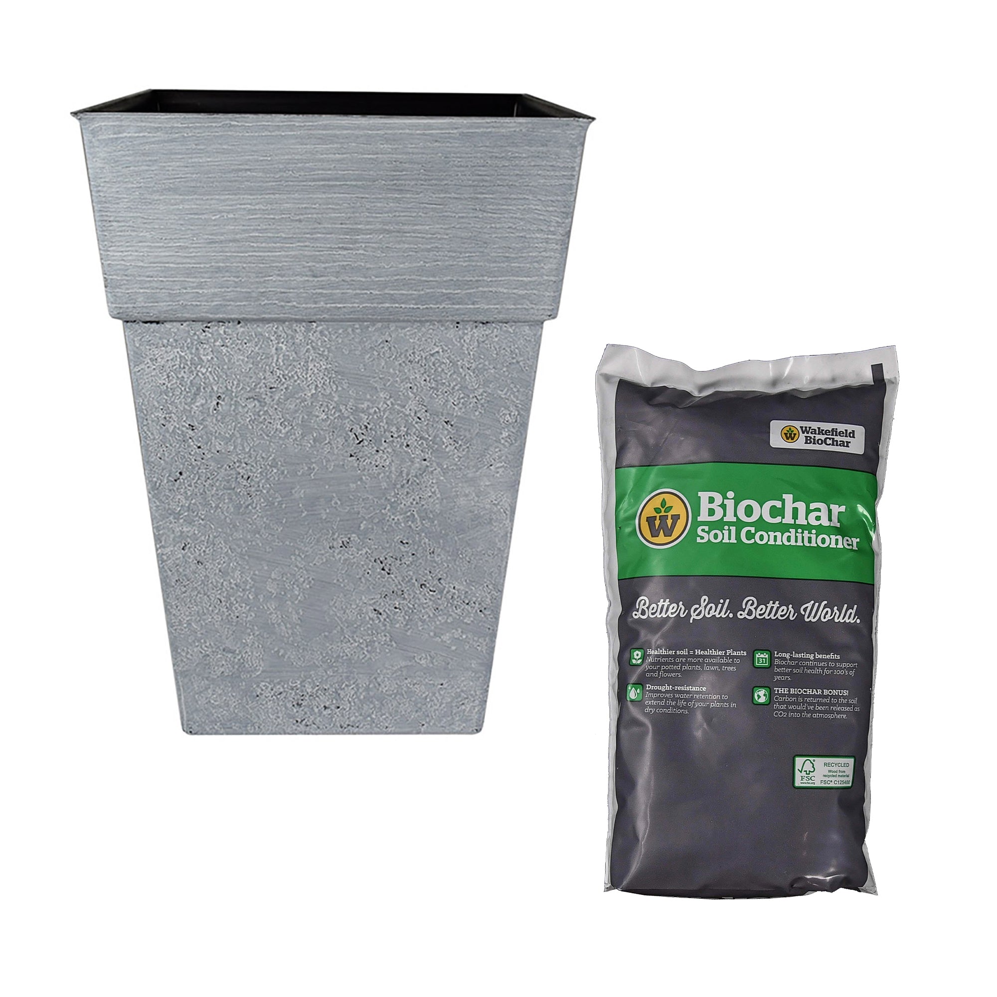 HC Companies Avino Square Resin Planter Pot w/ Wakefield Garden Soil Conditioner - VMInnovations