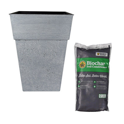 HC Companies Avino Square Resin Planter Pot w/ Wakefield Garden Soil Conditioner - VMInnovations