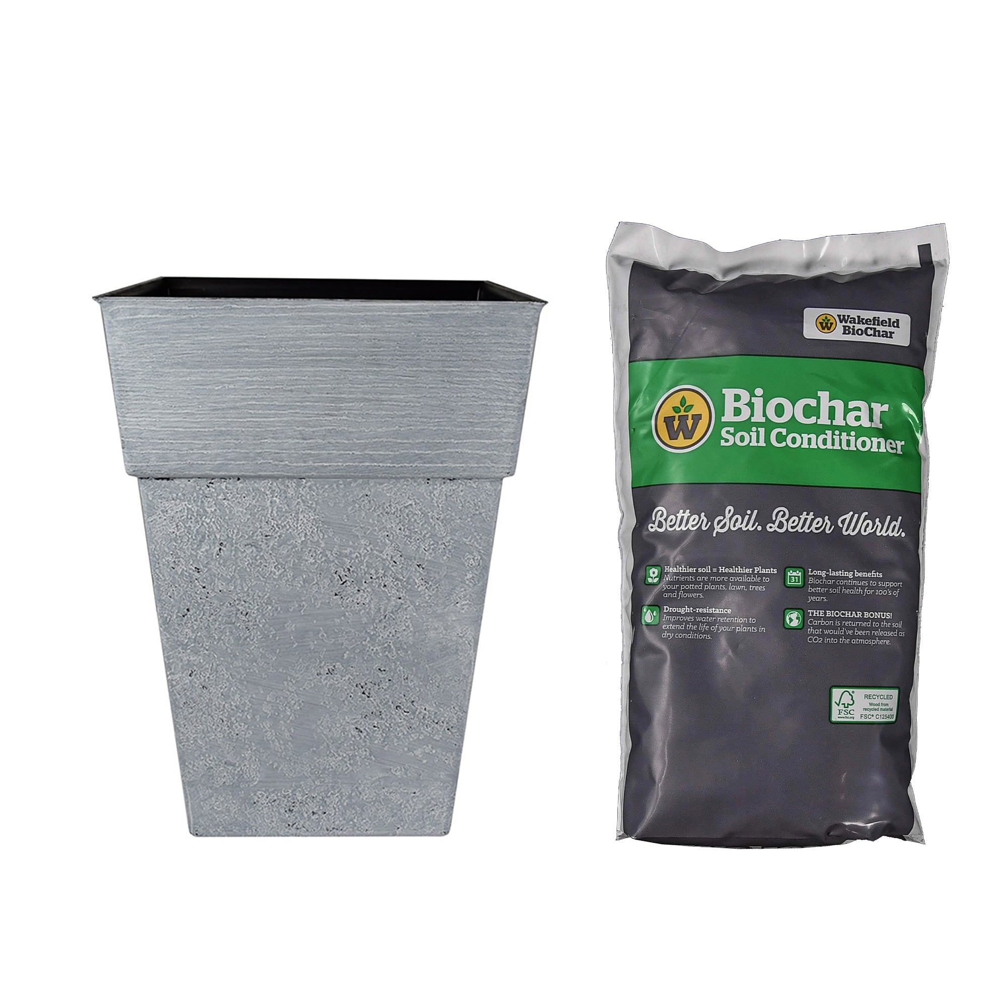 HC Companies Avino Square Resin Planter Pot w/ Wakefield Garden Soil Conditioner - VMInnovations