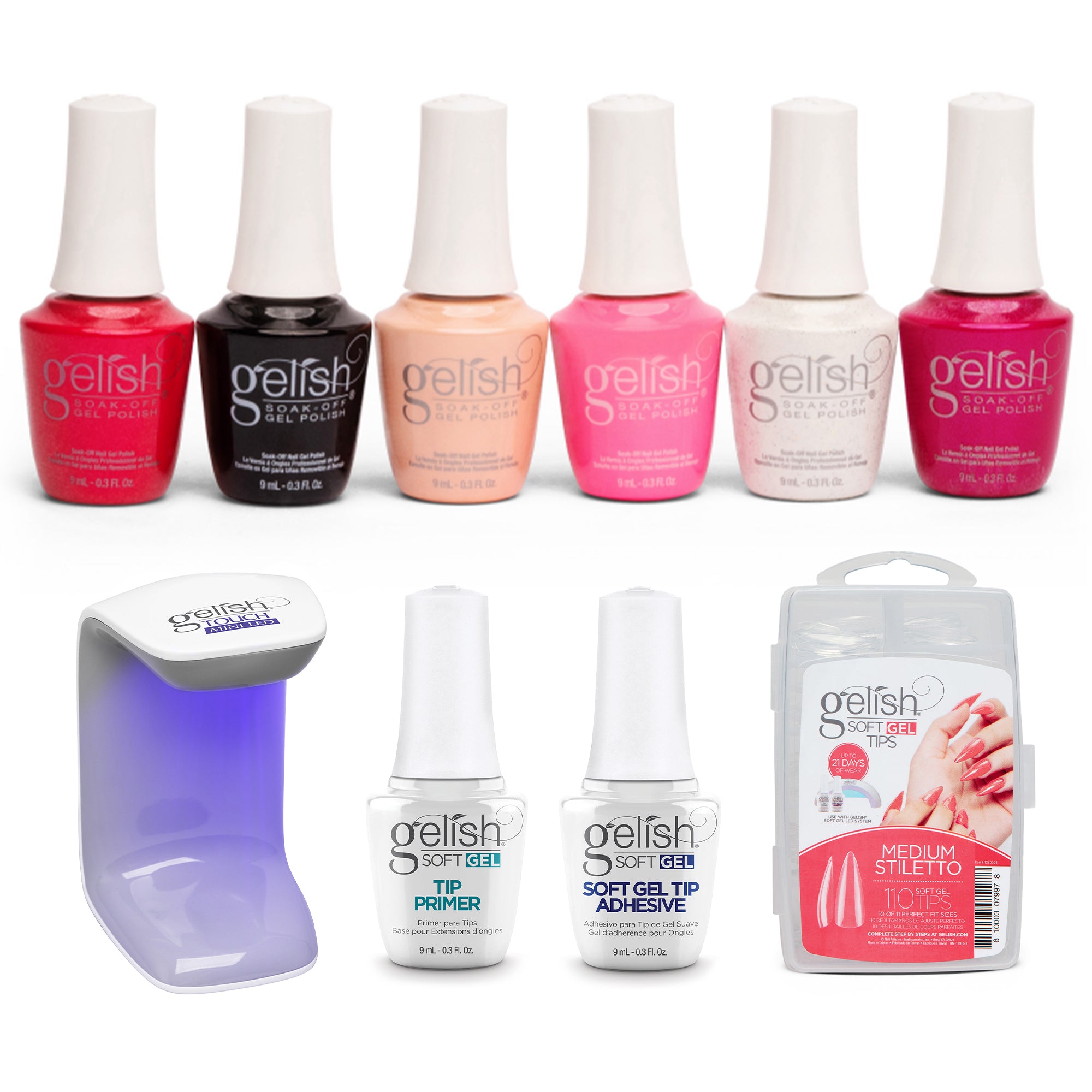 Gelish Mini Forever Fabulous Gel Nail Polish w/ 110 Stiletto Tips & LED Light - VMInnovations