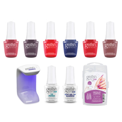 Gelish Midnight Caller Gel Polish Set, 6 Pack and 110 Count Medium Coffin Kit