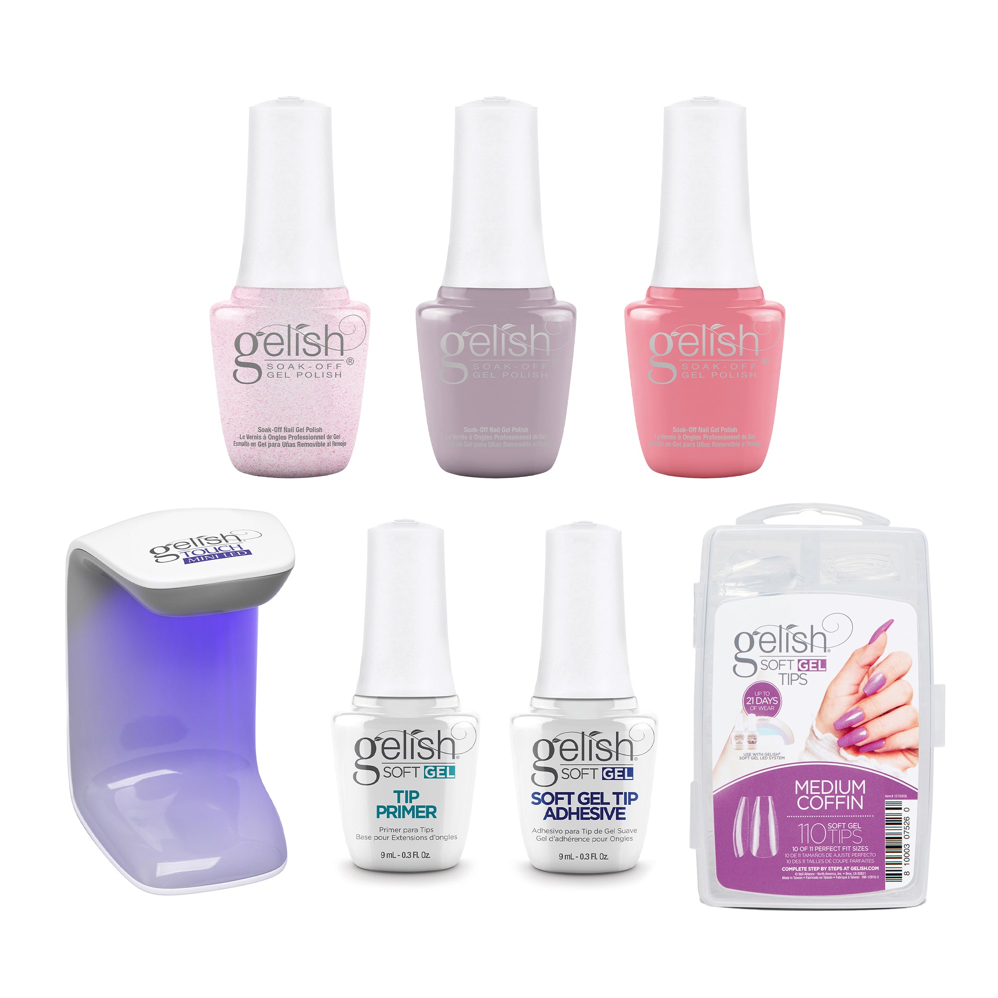 Gelish Spring 2022 Full Bloom Gel Polish, 3 Pack and 110 Count Medium Coffin Kit - VMInnovations