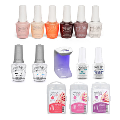 Gelish Best Sellers Collection Gel Polish, 330 Count Nail Tip Kit, & Clear Coat