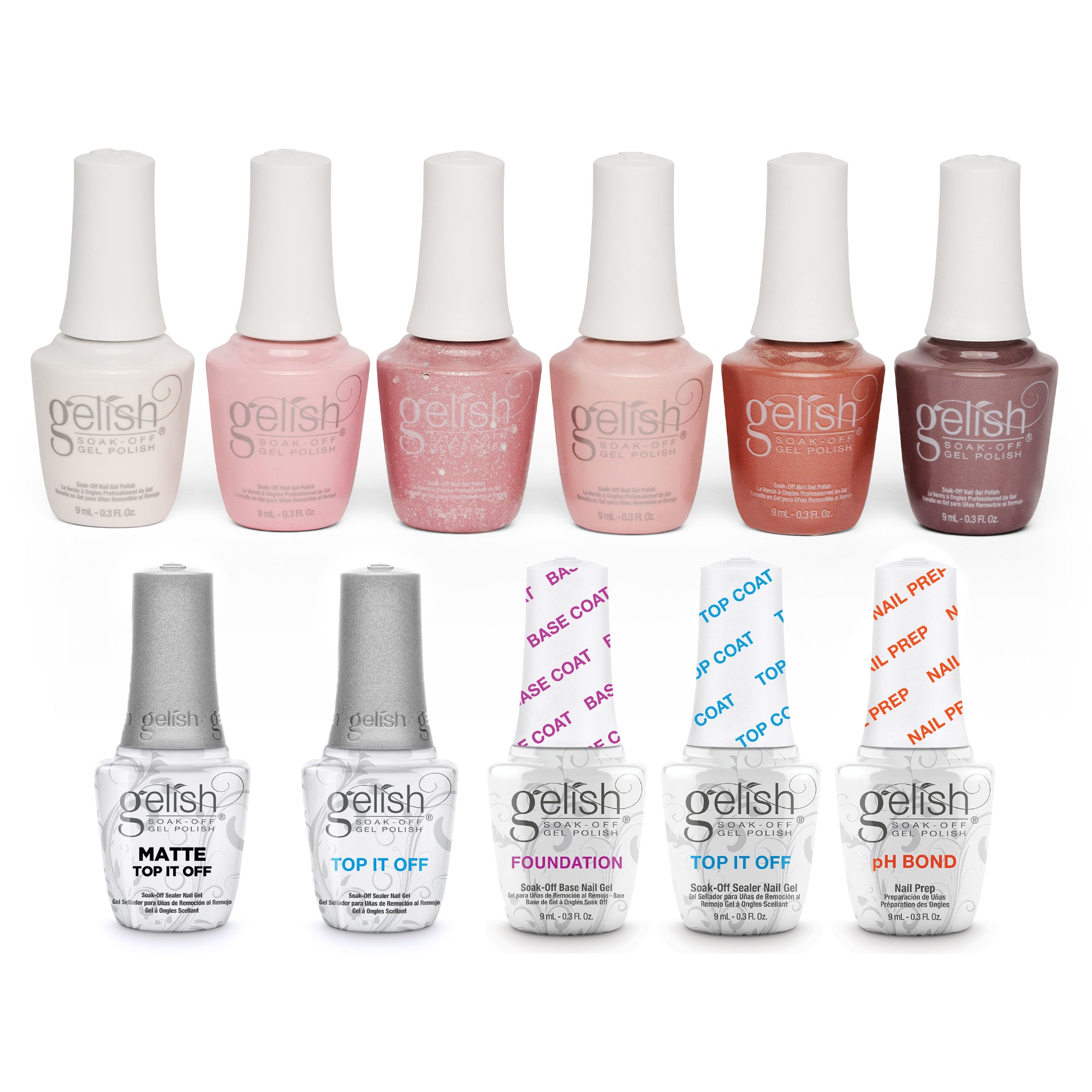 Gelish Matte & Gloss Duo Top It Off Nail Polish w/ Mini Pink & Terrific Trio Set