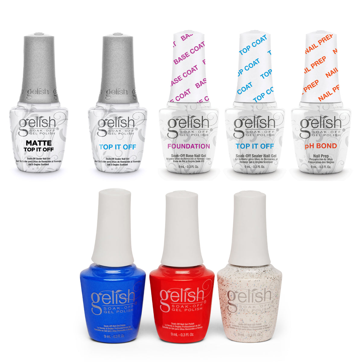 Gelish Matte & Gloss Duo Top It Off Nail Polish w/ Americana Set and Basic Kit