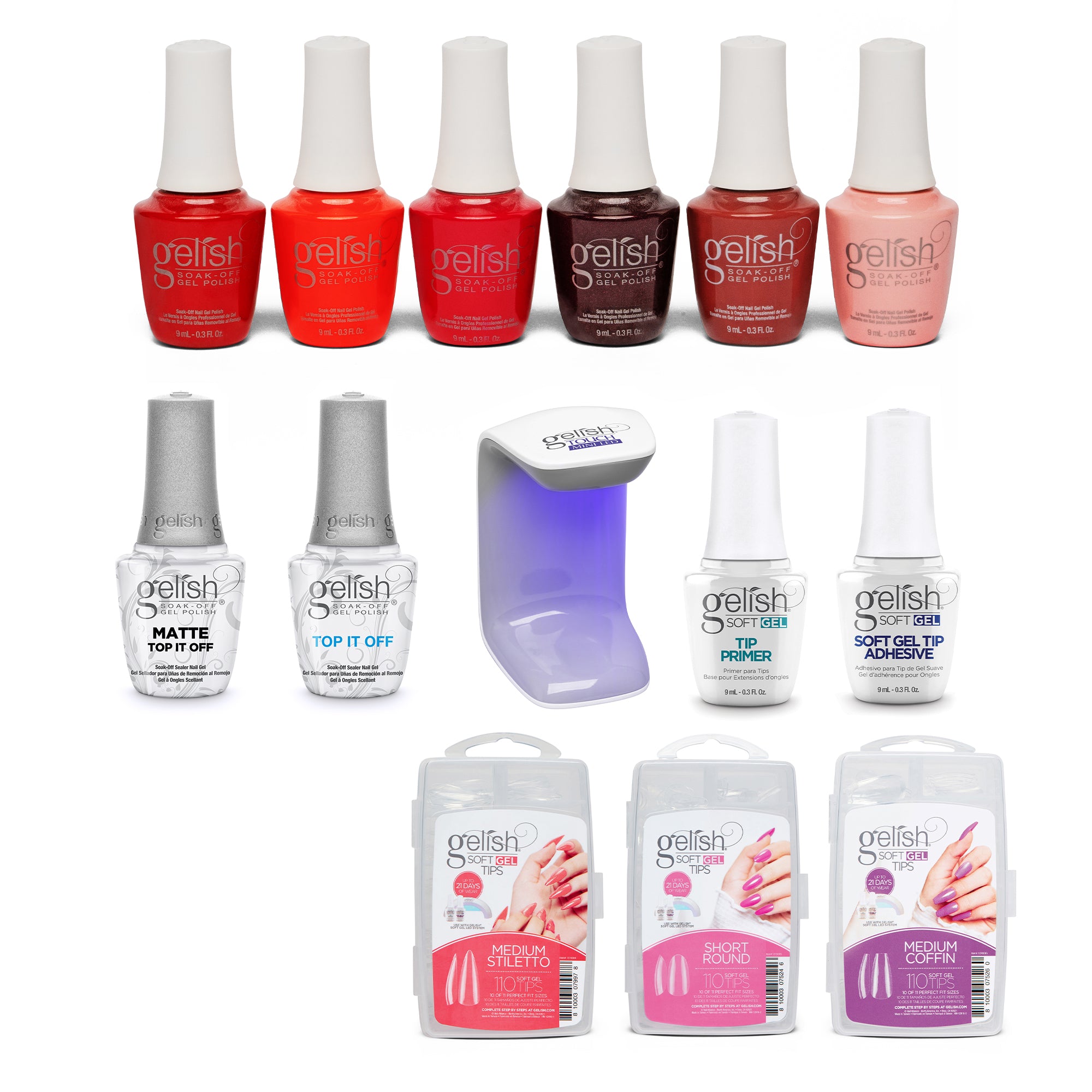 Gelish 330 Medium Coffin Stiletto Nail Kit w/ Polish Sealer and Reds of the Year - VMInnovations