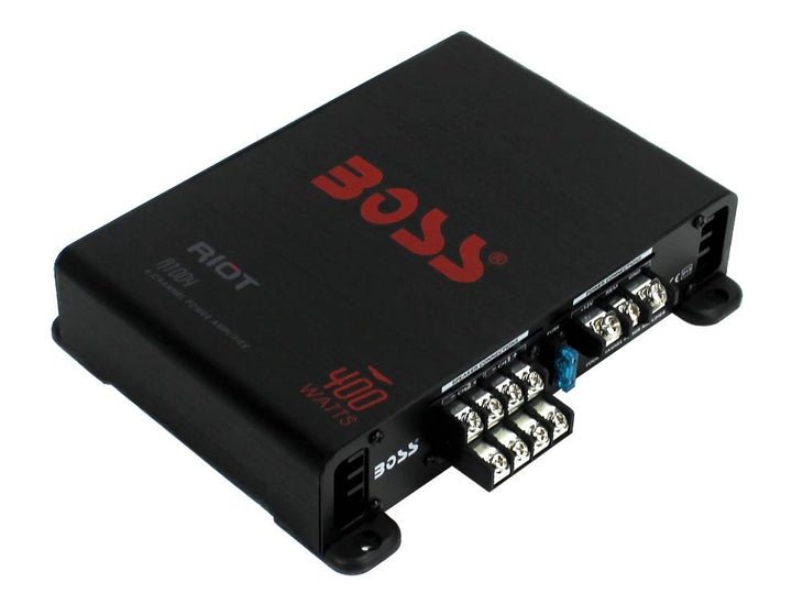 BOSS Audio R1004 Riot 400W 4 Channel Car Power Amplifier Mosfet w/ 8 Ga Amp Kit